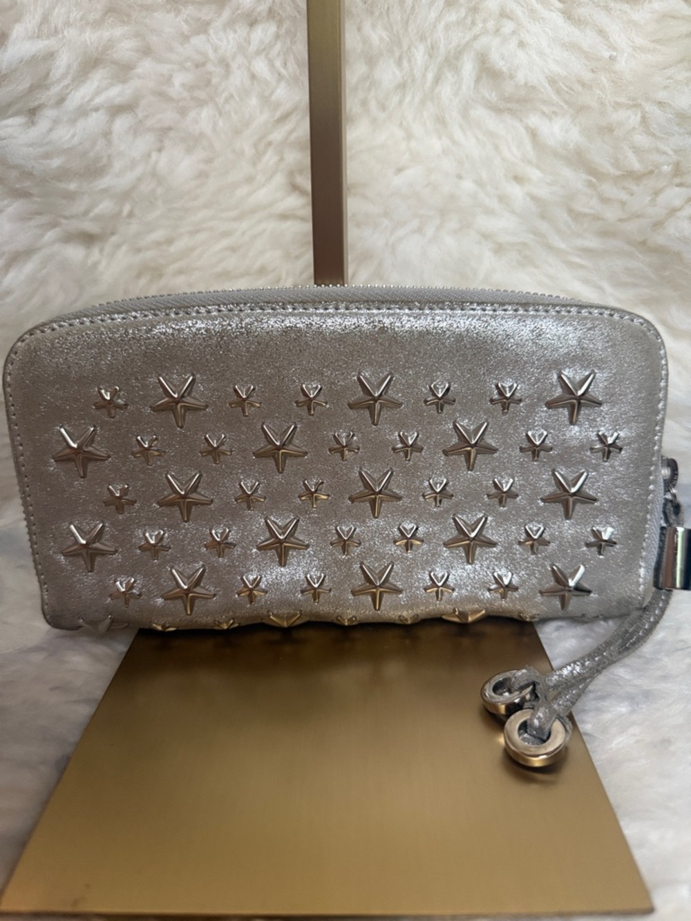 Jimmy Choo Silver with Gold Star-Embellished Zip Wallet